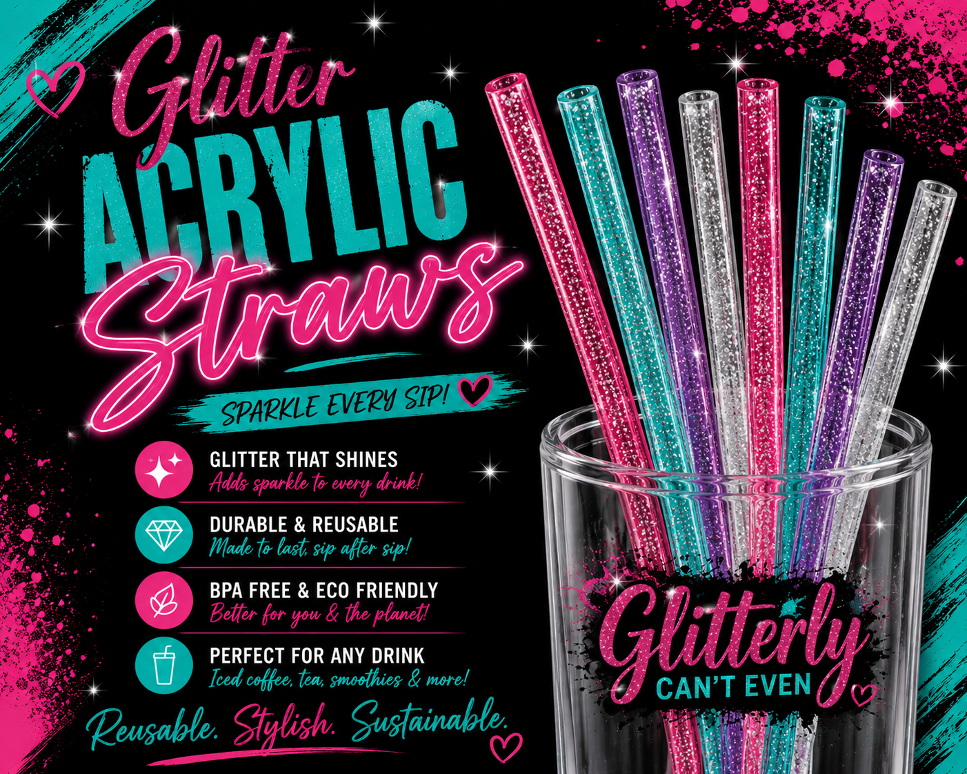 GLITTER ACRYLIC STRAW