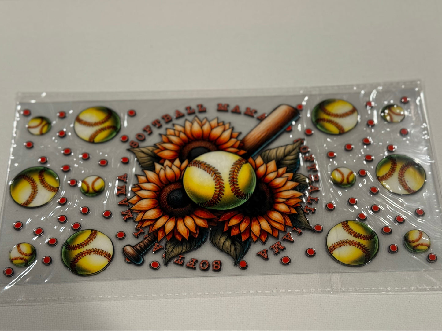 SOFTBALL MAMA & SUNFLOWERS UV DTF WRAP