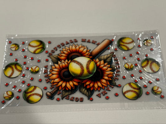 SOFTBALL MAMA & SUNFLOWERS UV DTF WRAP